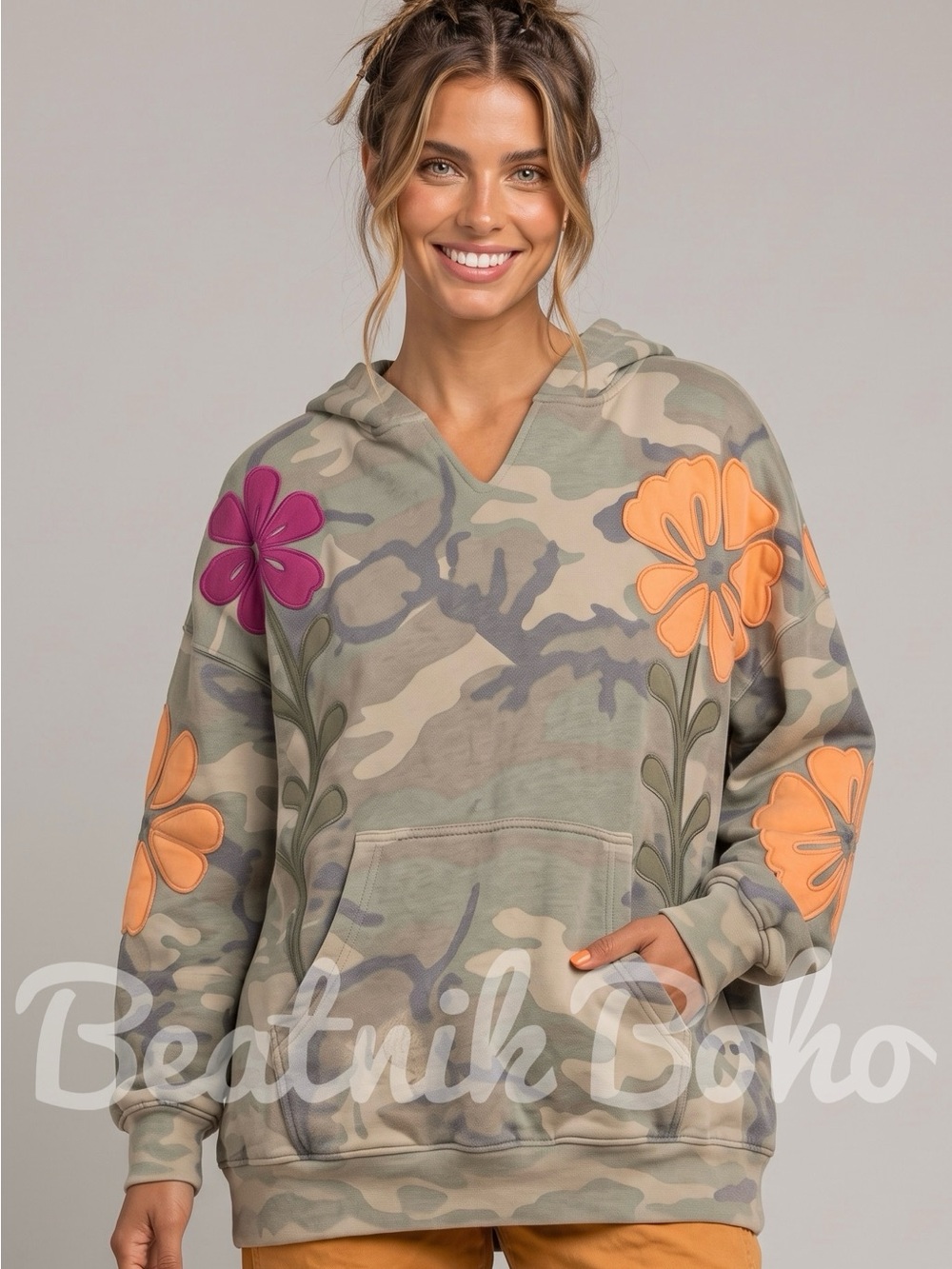 RESTOCK ETA 11/5 Camo Floral Patchwork Hoodie / TikTok Viral Appliqué Pullover - Picture 7 of 9